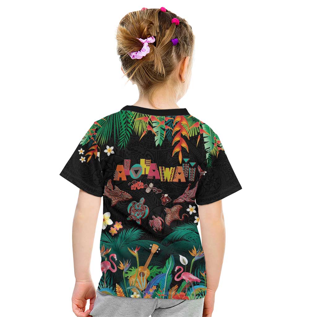 Hawaiian Alohawaii Kid T Shirt Tribal Sea Animals Tattoo and Tropical Plants - Polynesian Pride