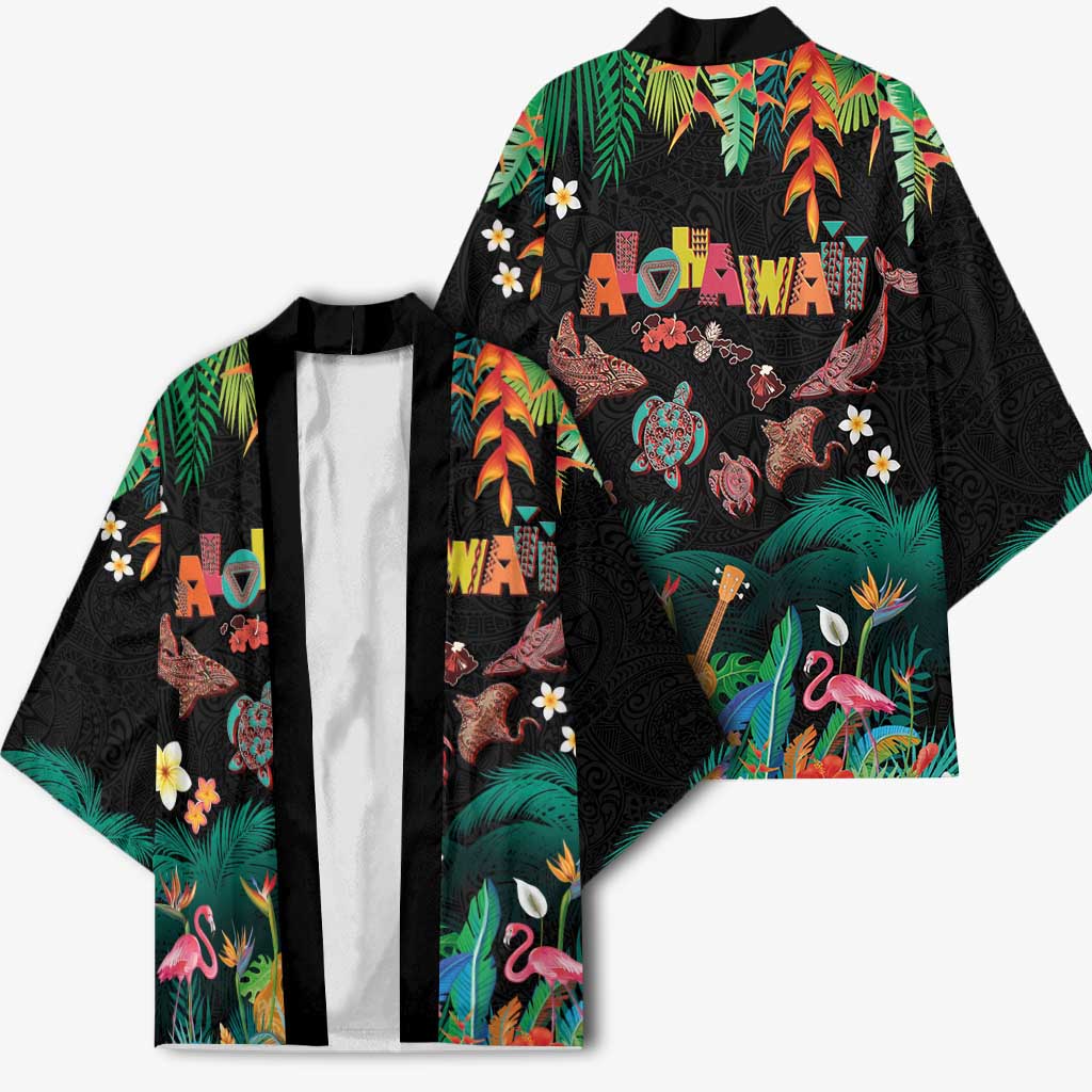 Hawaiian Alohawaii Kimono Tribal Sea Animals Tattoo and Tropical Plants - Polynesian Pride