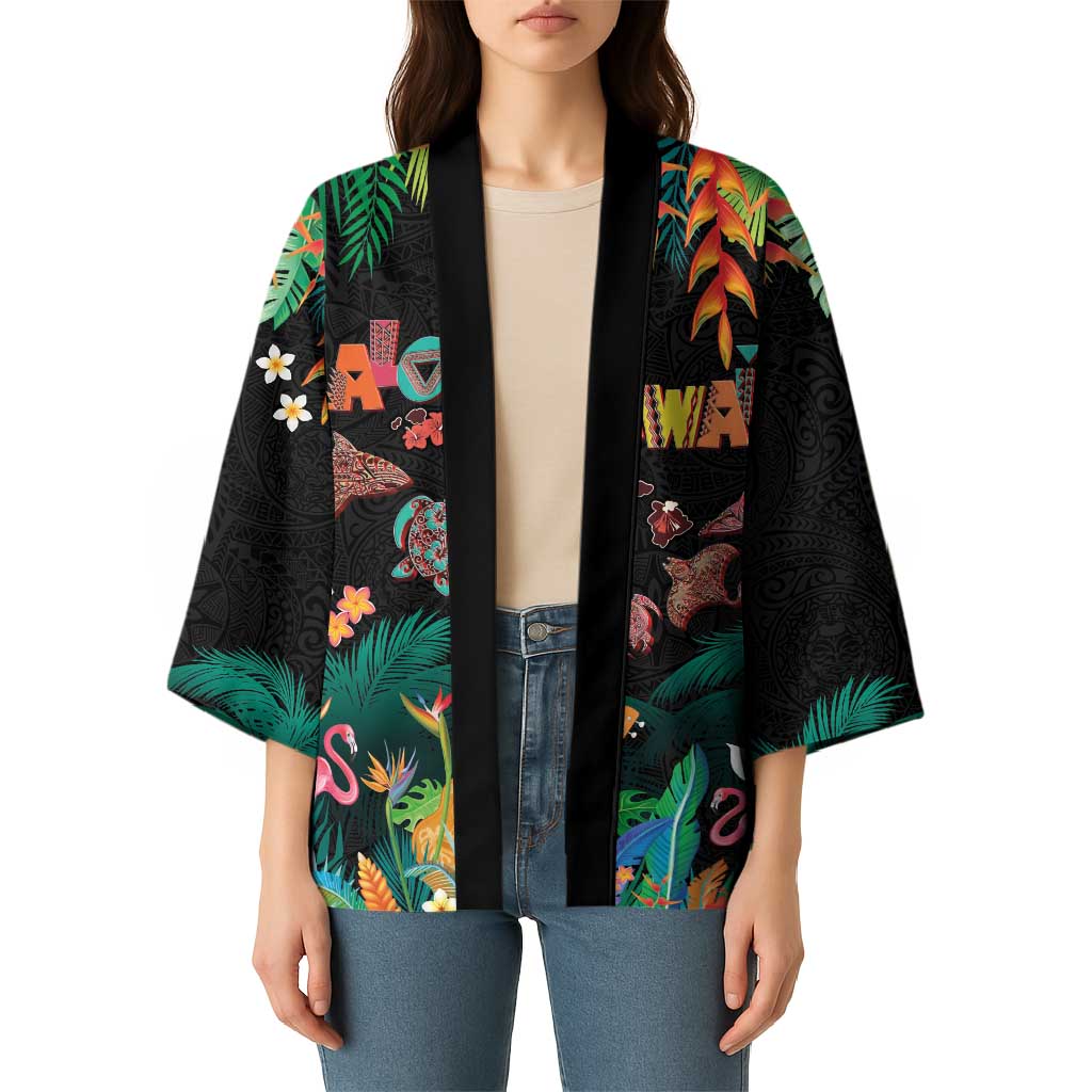 Hawaiian Alohawaii Kimono Tribal Sea Animals Tattoo and Tropical Plants - Polynesian Pride