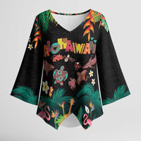 Hawaiian Alohawaii Kimono Sleeve Blouse Tribal Sea Animals Tattoo and Tropical Plants - Polynesian Pride