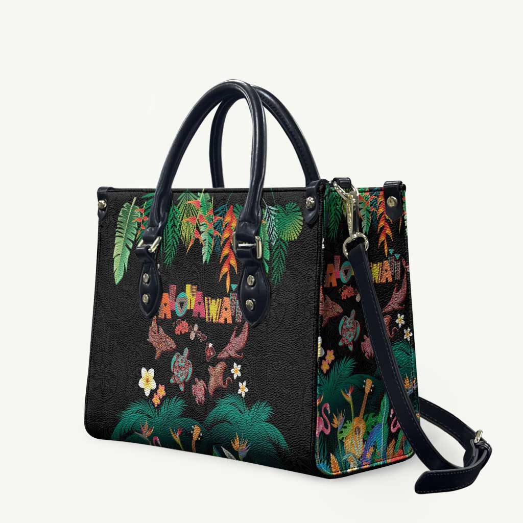 Hawaiian Alohawaii Leather Bag Tribal Sea Animals Tattoo and Tropical Plants - Polynesian Pride