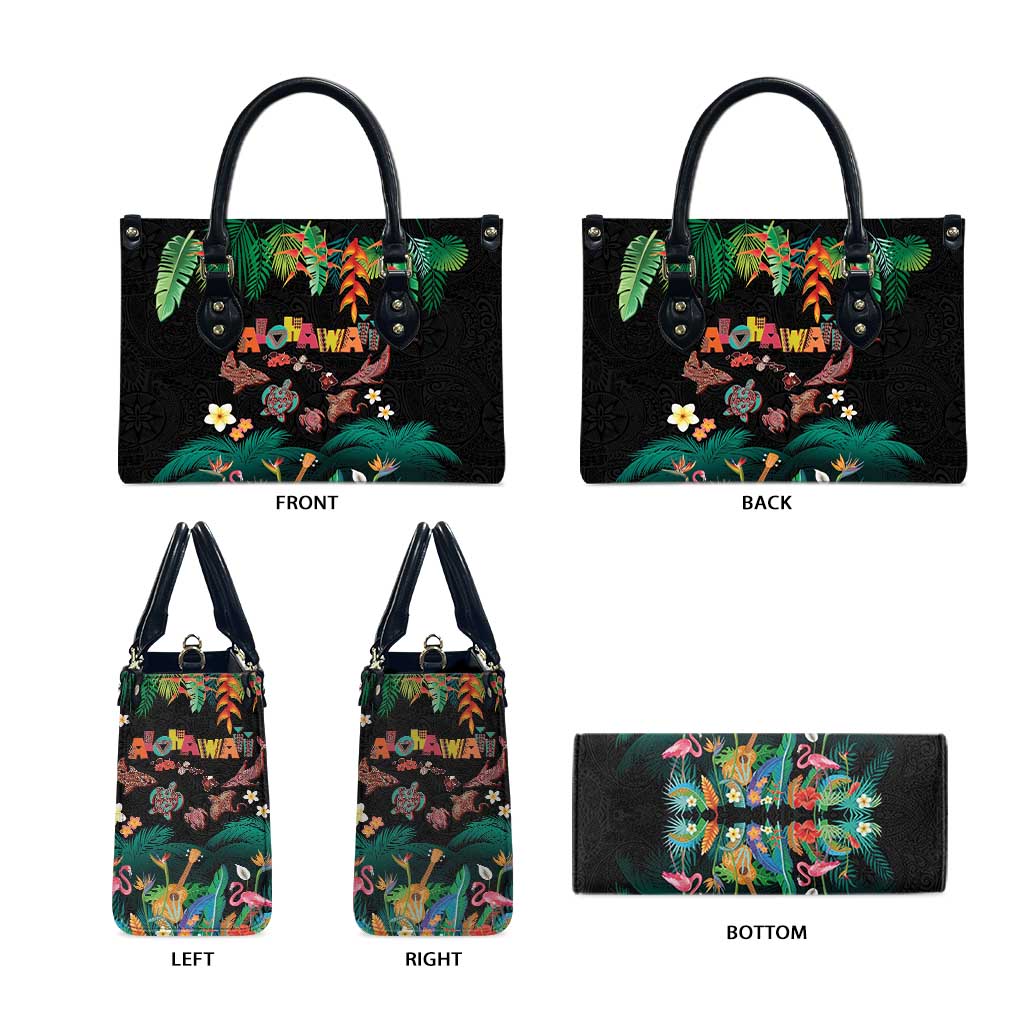 Hawaiian Alohawaii Leather Bag Tribal Sea Animals Tattoo and Tropical Plants - Polynesian Pride