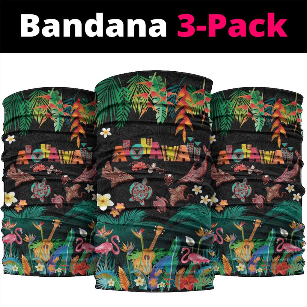 Hawaiian Alohawaii Neck Gaiter Tribal Sea Animals Tattoo and Tropical Plants - Polynesian Pride