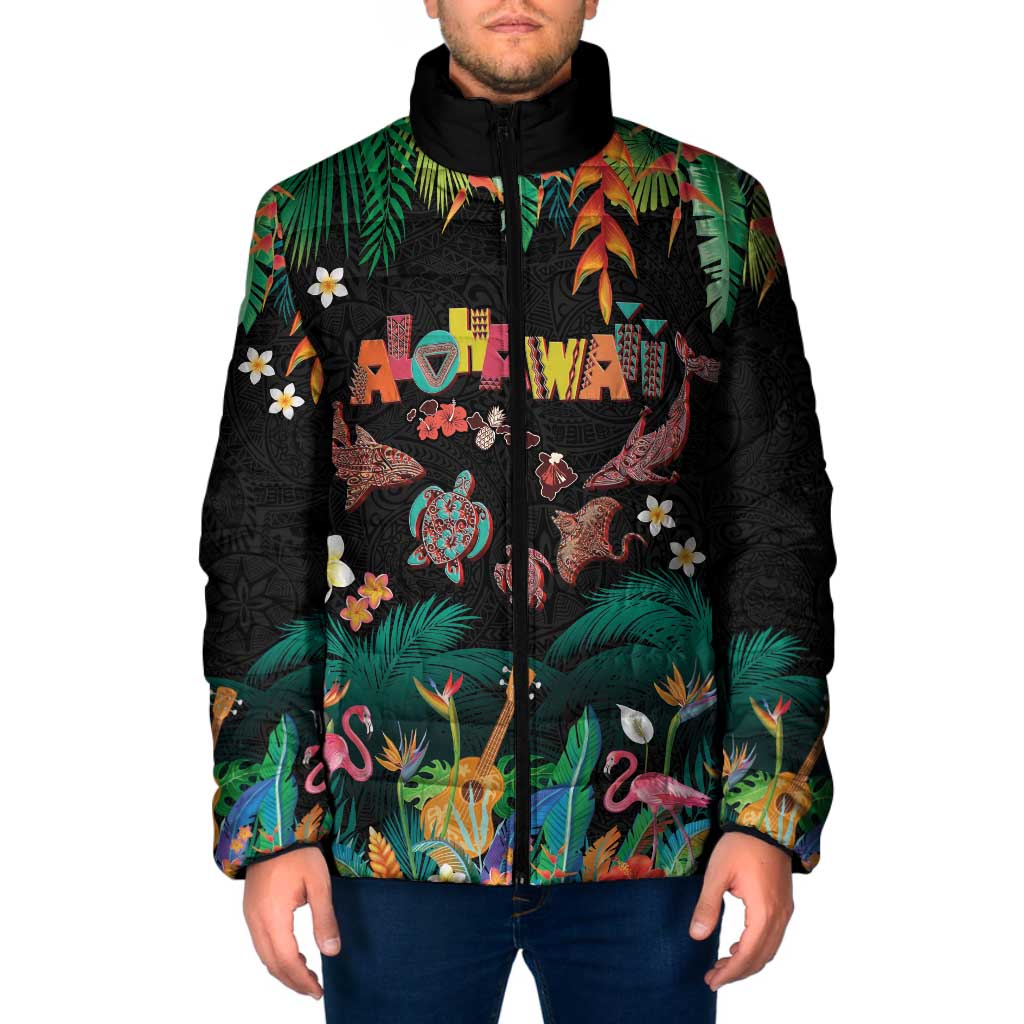 Hawaiian Alohawaii Padded Jacket Tribal Sea Animals Tattoo and Tropical Plants - Polynesian Pride