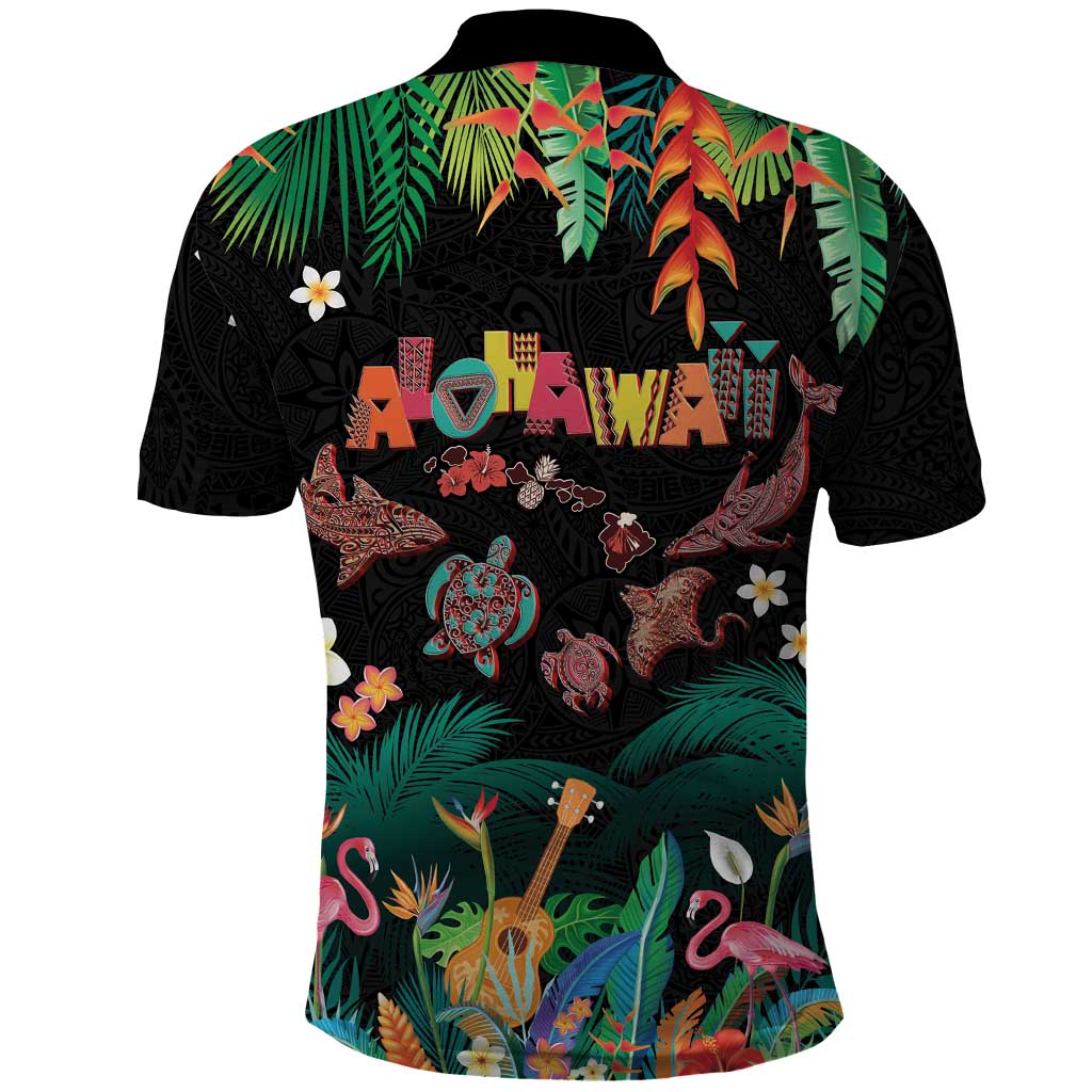 Hawaiian Alohawaii Polo Shirt Tribal Sea Animals Tattoo and Tropical Plants - Polynesian Pride
