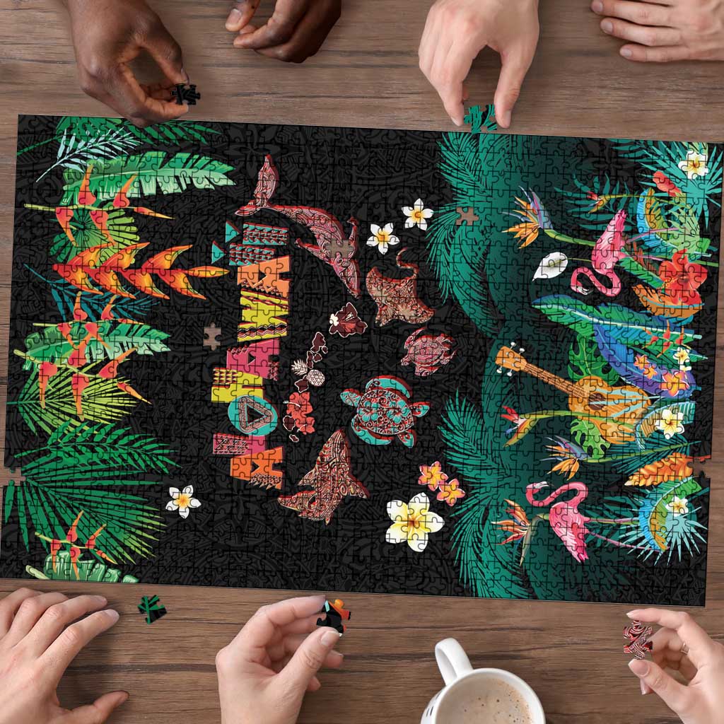 Hawaiian Alohawaii Puzzle Tribal Sea Animals Tattoo and Tropical Plants - Polynesian Pride