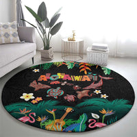 Hawaiian Alohawaii Round Carpet Tribal Sea Animals Tattoo and Tropical Plants - Polynesian Pride