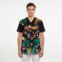 Hawaiian Alohawaii Scrub Top Tribal Sea Animals Tattoo and Tropical Plants - Polynesian Pride