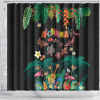 Hawaiian Alohawaii Shower Curtain Tribal Sea Animals Tattoo and Tropical Plants - Polynesian Pride