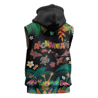 Hawaiian Alohawaii Sleeveless Zip Hoodie Tribal Sea Animals Tattoo and Tropical Plants - Polynesian Pride