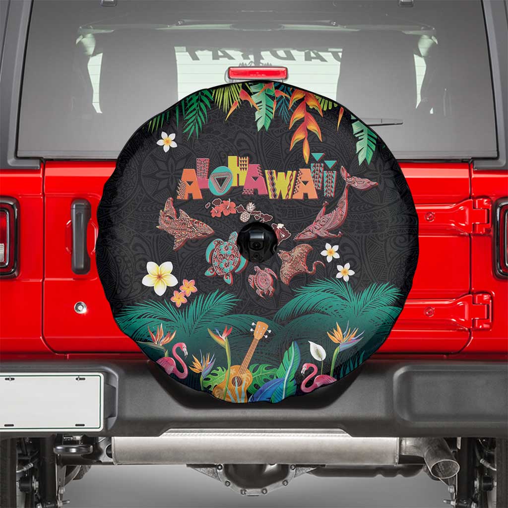 Hawaiian Alohawaii Spare Tire Cover Tribal Sea Animals Tattoo and Tropical Plants - Polynesian Pride