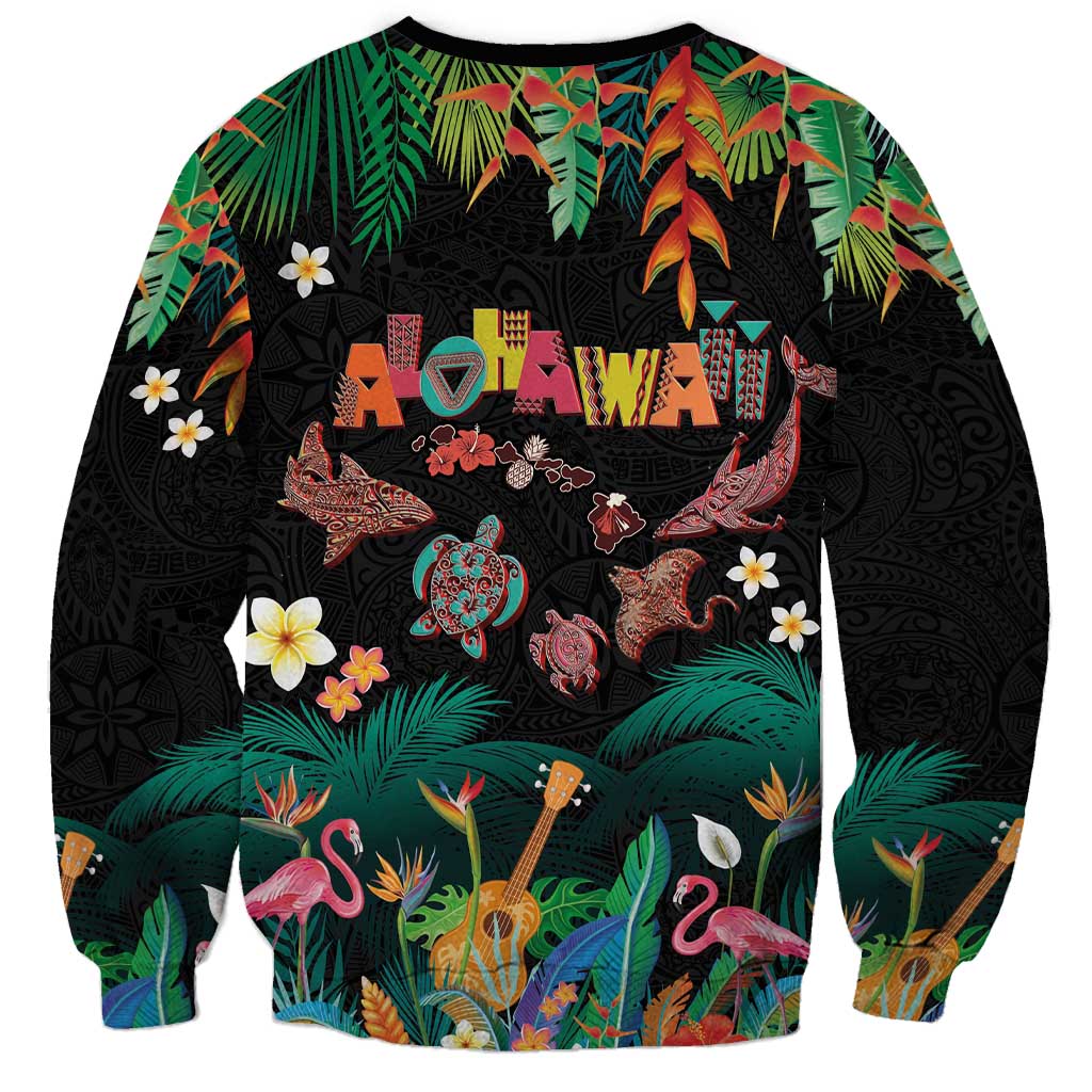 Hawaiian Alohawaii Sweatshirt Tribal Sea Animals Tattoo and Tropical Plants - Polynesian Pride