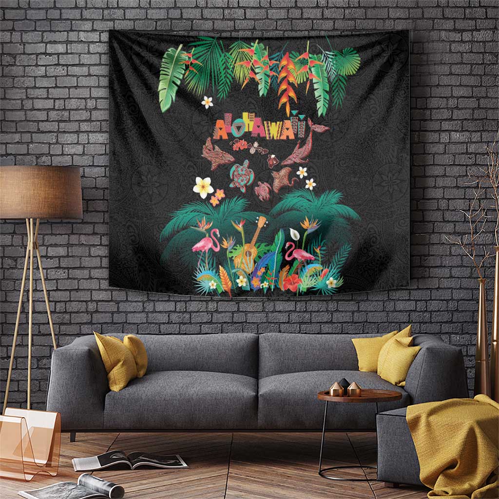 Hawaiian Alohawaii Tapestry Tribal Sea Animals Tattoo and Tropical Plants - Polynesian Pride