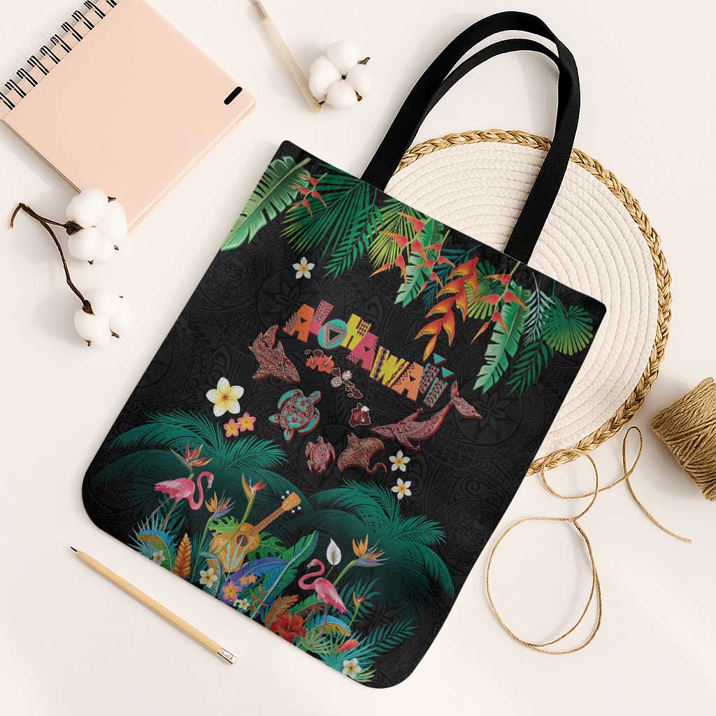 Hawaiian Alohawaii Tote Bag Tribal Sea Animals Tattoo and Tropical Plants - Polynesian Pride