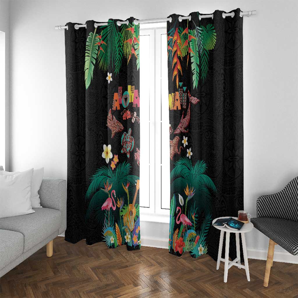 Hawaiian Alohawaii Window Curtain Tribal Sea Animals Tattoo and Tropical Plants - Polynesian Pride