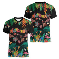 Hawaiian Alohawaii Women V-Neck T-Shirt Tribal Sea Animals Tattoo and Tropical Plants - Polynesian Pride