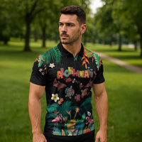 Hawaiian Alohawaii Zipper Polo Shirt Tribal Sea Animals Tattoo and Tropical Plants - Polynesian Pride