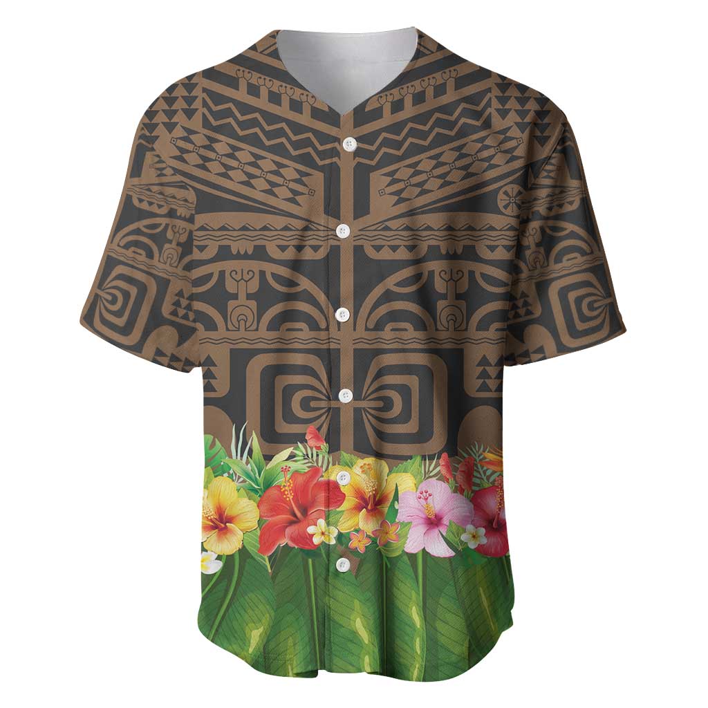 Hawaiian Hula Costume Baseball Jersey Tribal Tattoo and Tropical Plants Skirt - Polynesian Pride