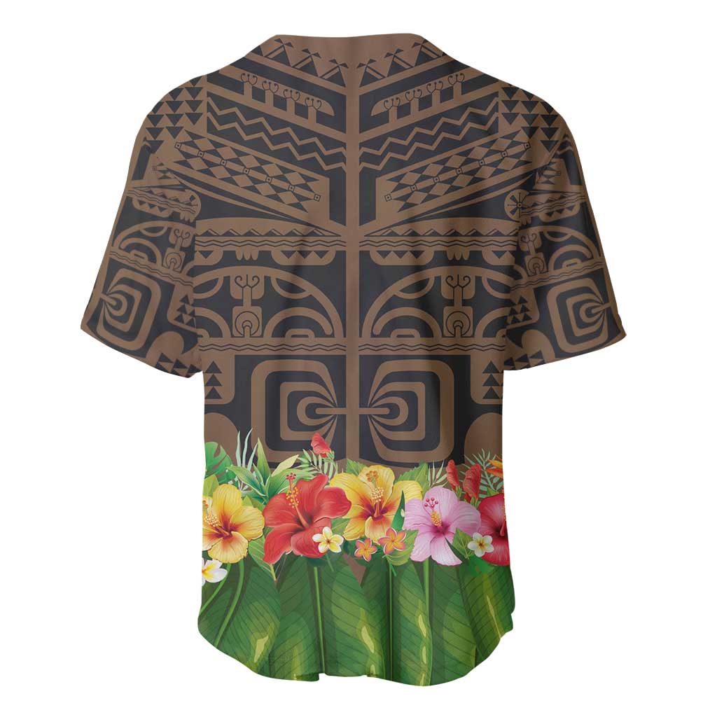 Hawaiian Hula Costume Baseball Jersey Tribal Tattoo and Tropical Plants Skirt - Polynesian Pride