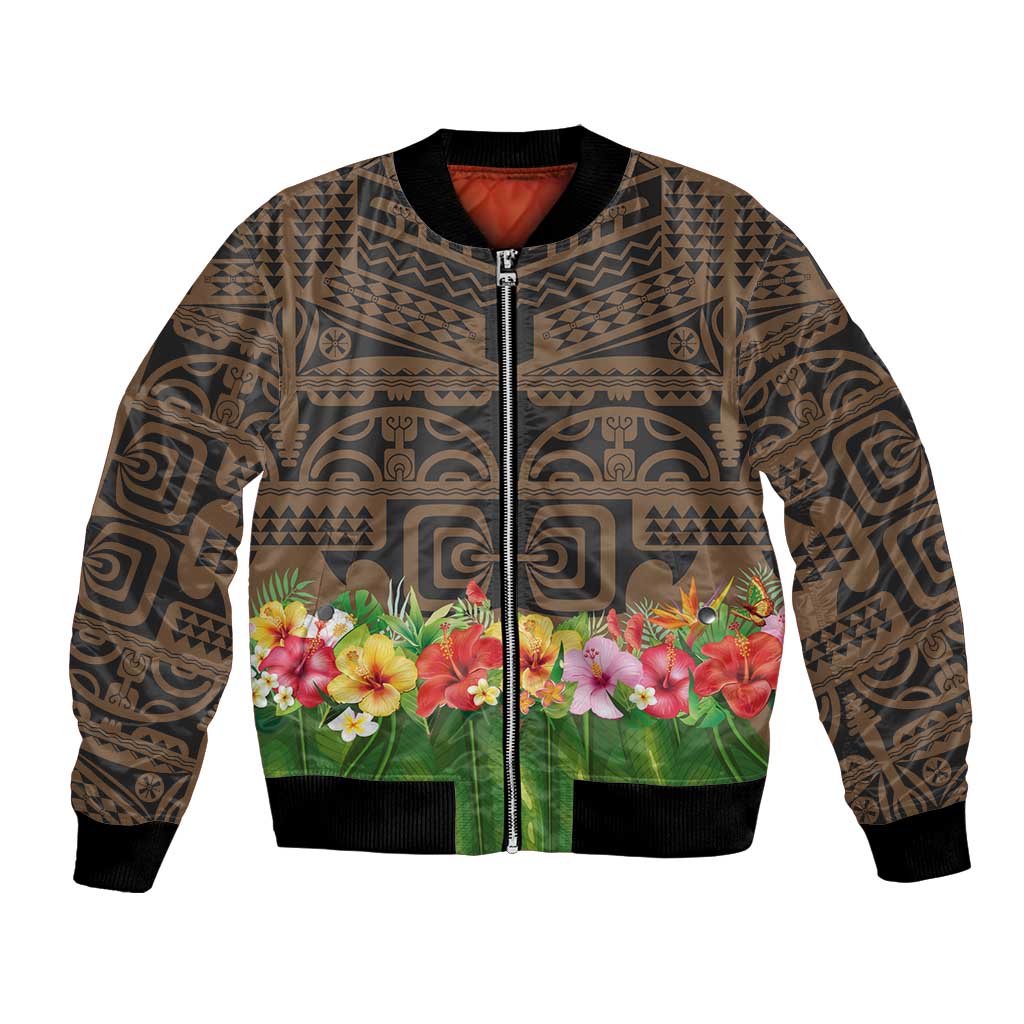 Hawaiian Hula Costume Bomber Jacket Tribal Tattoo and Tropical Plants Skirt - Polynesian Pride