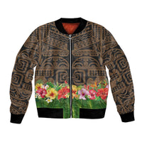 Hawaiian Hula Costume Bomber Jacket Tribal Tattoo and Tropical Plants Skirt - Polynesian Pride