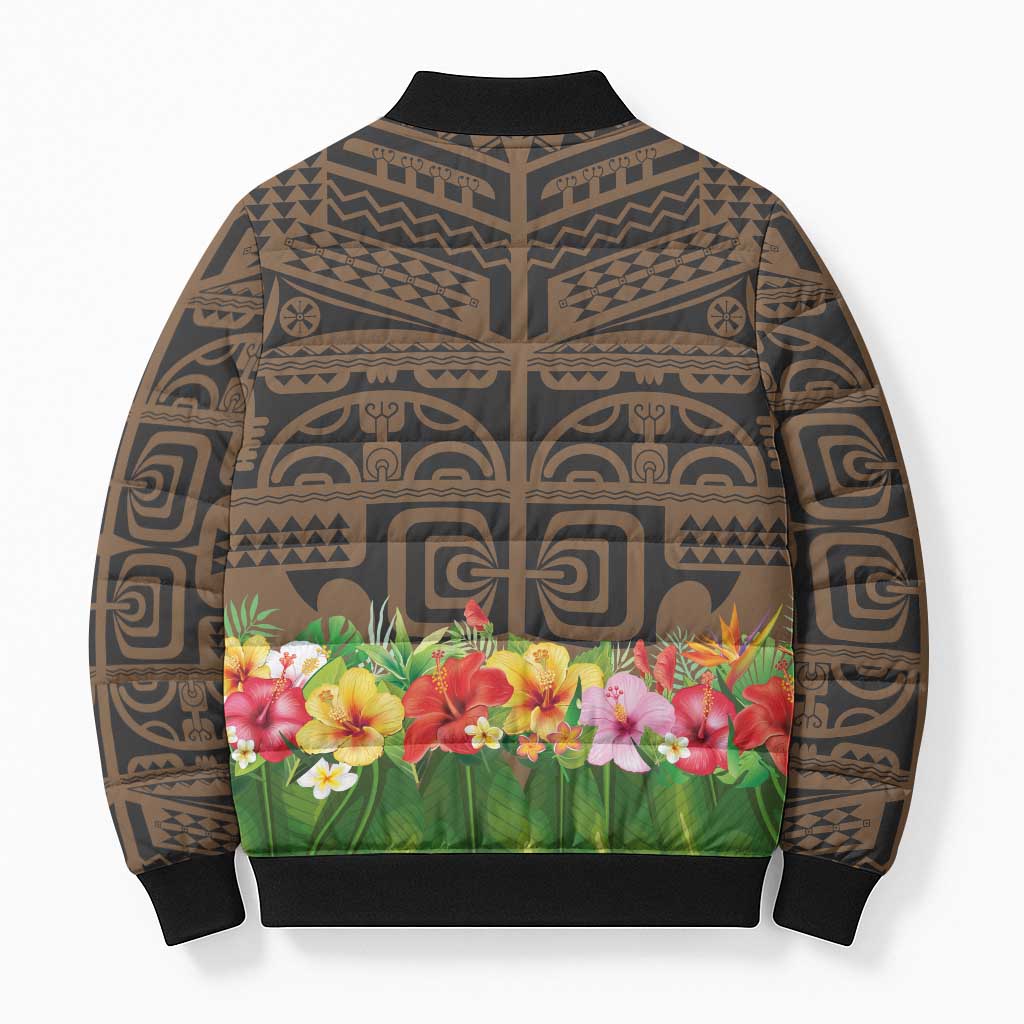 Hawaiian Hula Costume Bomber Puffer Jacket Tribal Tattoo and Tropical Plants Skirt - Polynesian Pride