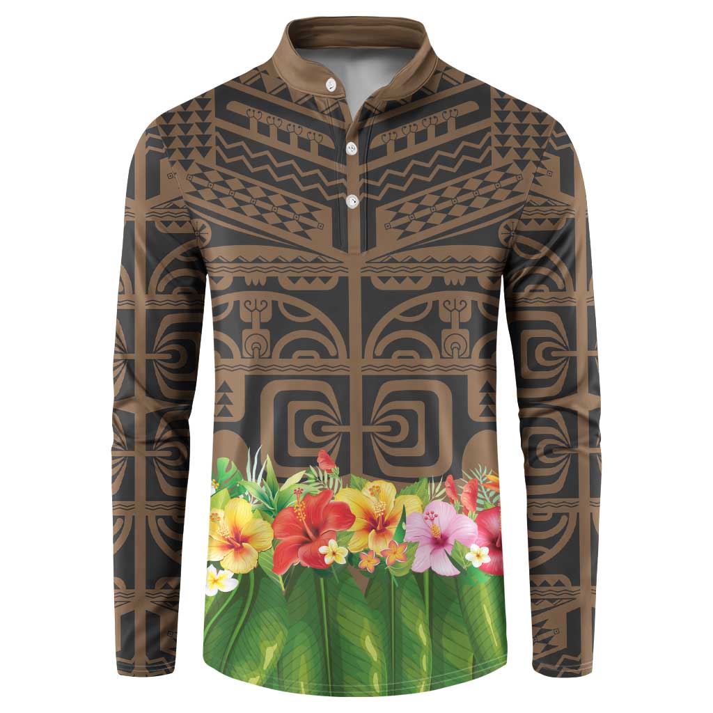 Hawaiian Hula Costume Button Sweatshirt Tribal Tattoo and Tropical Plants Skirt - Polynesian Pride