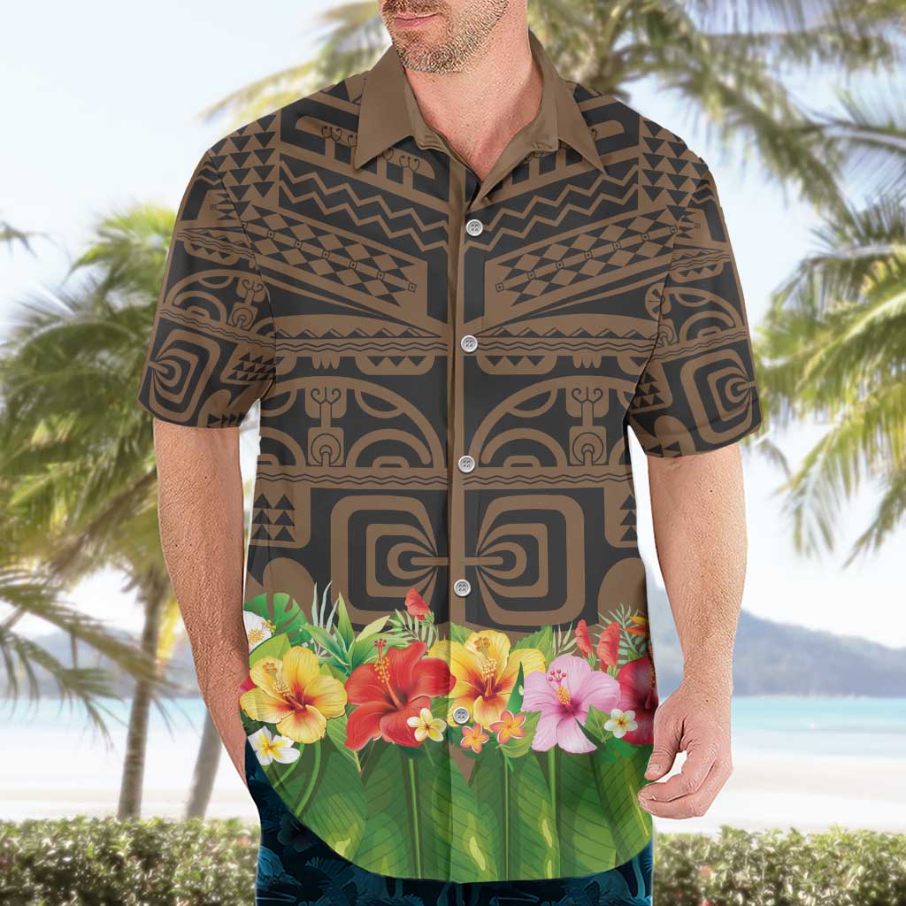 Hawaiian Hula Costume Hawaiian Shirt Tribal Tattoo and Tropical Plants Skirt - Polynesian Pride