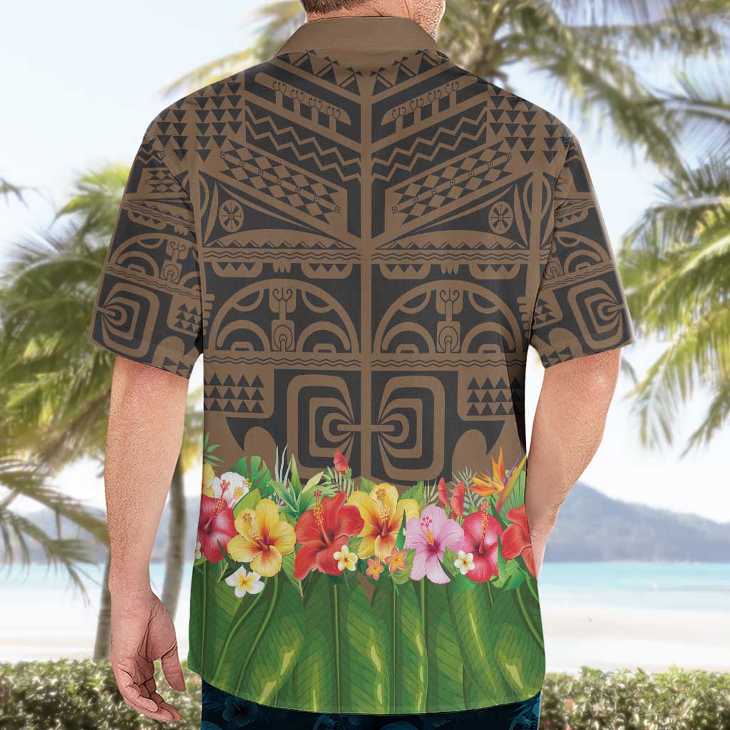 Hawaiian Hula Costume Hawaiian Shirt Tribal Tattoo and Tropical Plants Skirt - Polynesian Pride