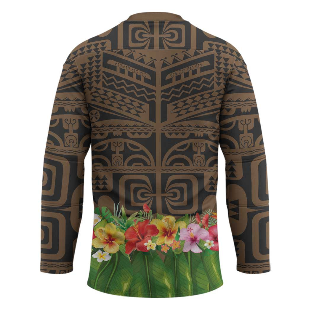 Hawaiian Hula Costume Hockey Jersey Tribal Tattoo and Tropical Plants Skirt - Polynesian Pride