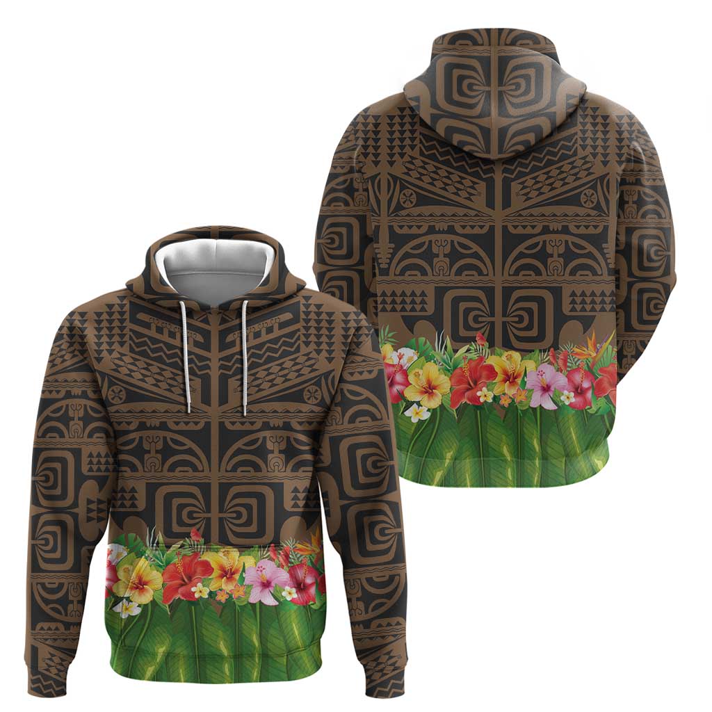 Hawaiian Hula Costume Hoodie Tribal Tattoo and Tropical Plants Skirt - Polynesian Pride