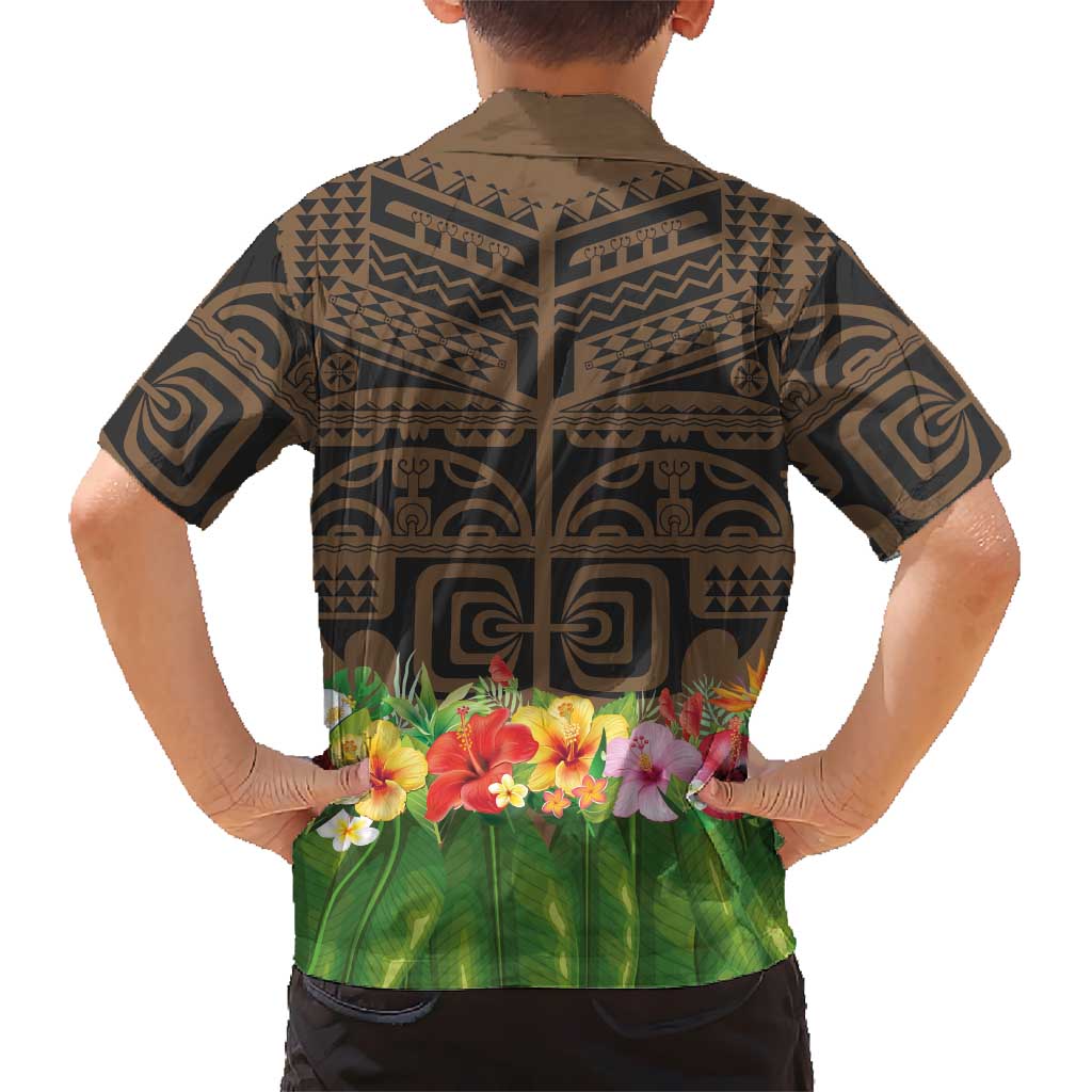 Hawaiian Hula Costume Kid Hawaiian Shirt Tribal Tattoo and Tropical Plants Skirt LT03 - Polynesian Pride