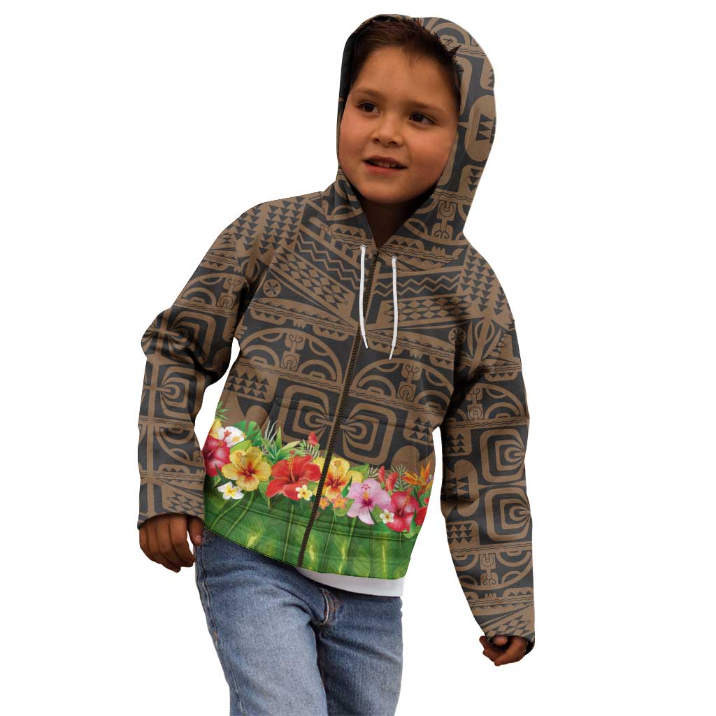 Hawaiian Hula Costume Kid Hoodie Tribal Tattoo and Tropical Plants Skirt LT03 - Polynesian Pride