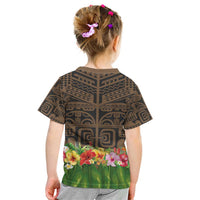 Hawaiian Hula Costume Kid T Shirt Tribal Tattoo and Tropical Plants Skirt - Polynesian Pride