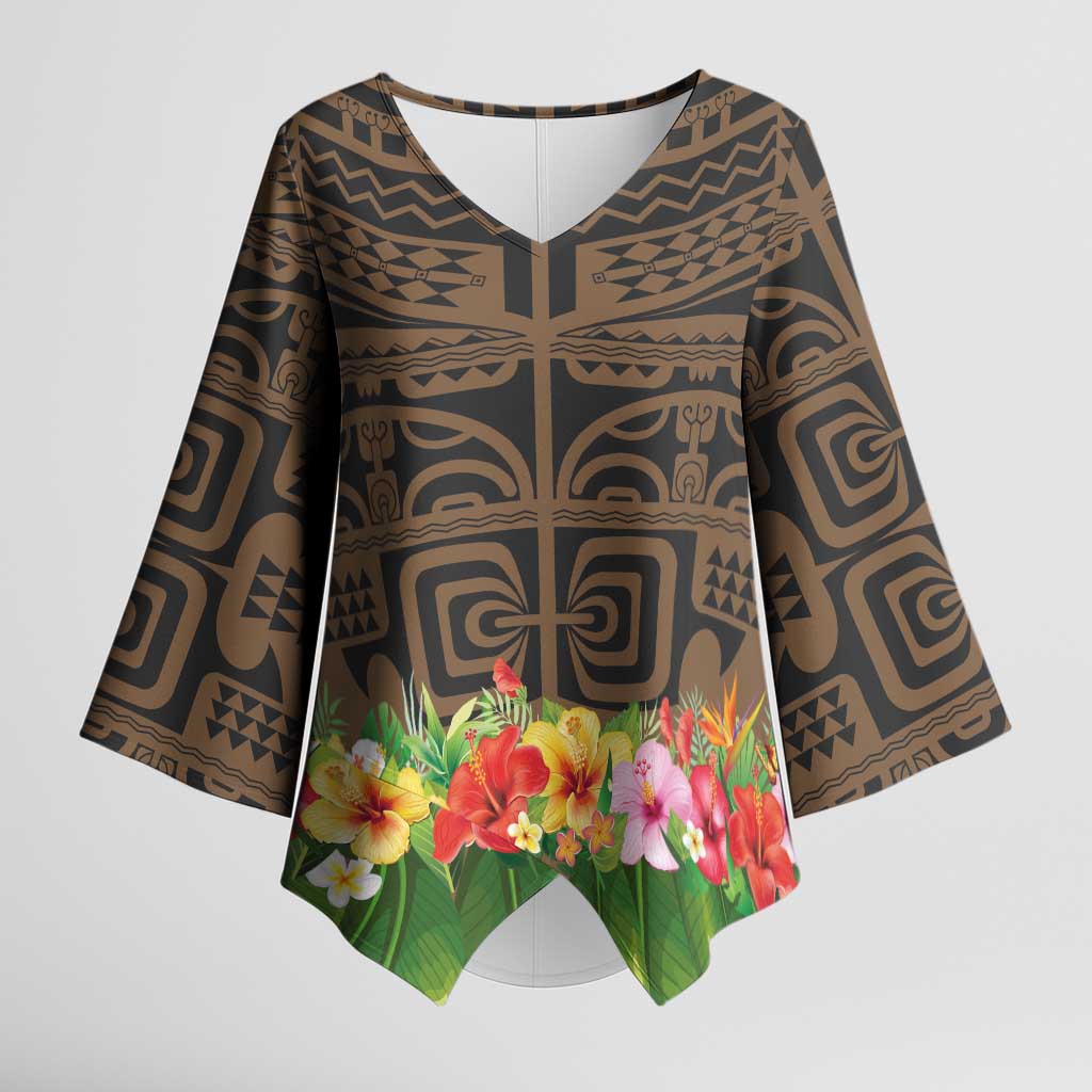Hawaiian Hula Costume Kimono Sleeve Blouse Tribal Tattoo and Tropical Plants Skirt - Polynesian Pride