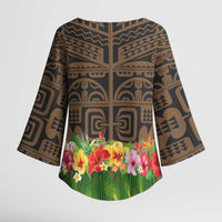 Hawaiian Hula Costume Kimono Sleeve Blouse Tribal Tattoo and Tropical Plants Skirt - Polynesian Pride