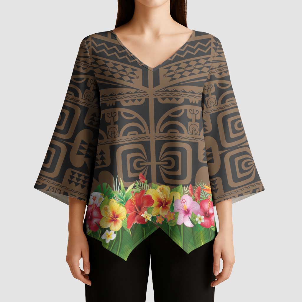 Hawaiian Hula Costume Kimono Sleeve Blouse Tribal Tattoo and Tropical Plants Skirt - Polynesian Pride