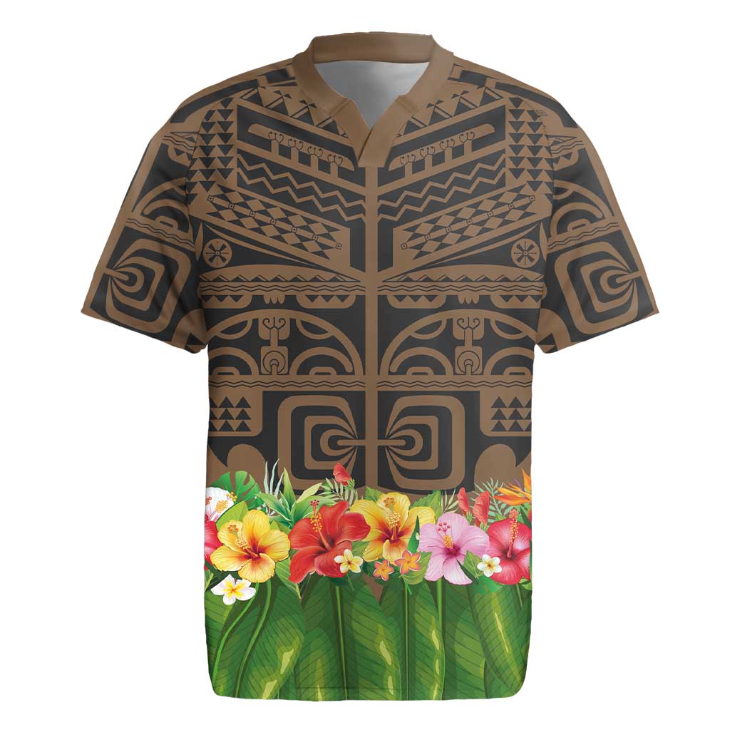 Hawaiian Hula Costume Rugby Jersey Tribal Tattoo and Tropical Plants Skirt - Polynesian Pride