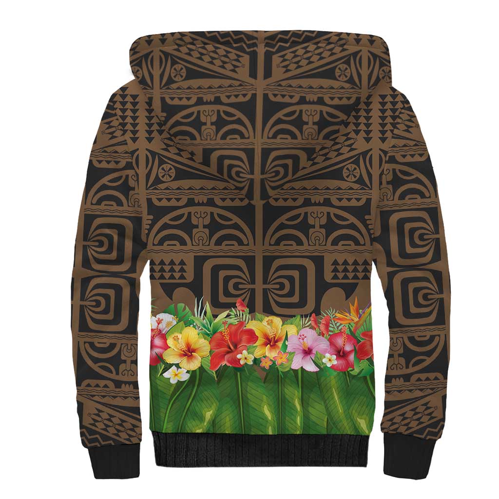 Hawaiian Hula Costume Sherpa Hoodie Tribal Tattoo and Tropical Plants Skirt - Polynesian Pride