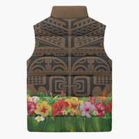 Hawaiian Hula Costume Sleeveless Puffer Jacket Tribal Tattoo and Tropical Plants Skirt - Polynesian Pride