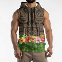 Hawaiian Hula Costume Sleeveless Zip Hoodie Tribal Tattoo and Tropical Plants Skirt - Polynesian Pride