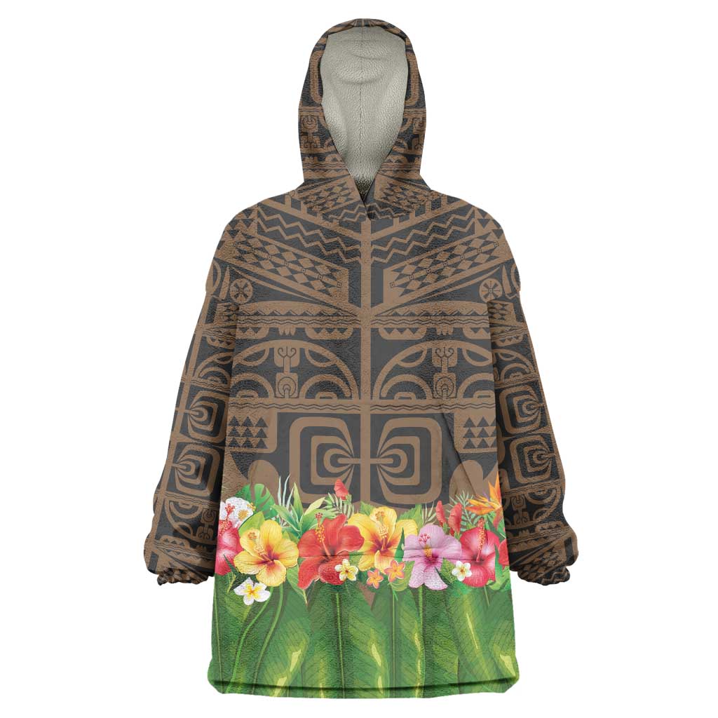 Hawaiian Hula Costume Wearable Blanket Hoodie Tribal Tattoo and Tropical Plants Skirt - Polynesian Pride