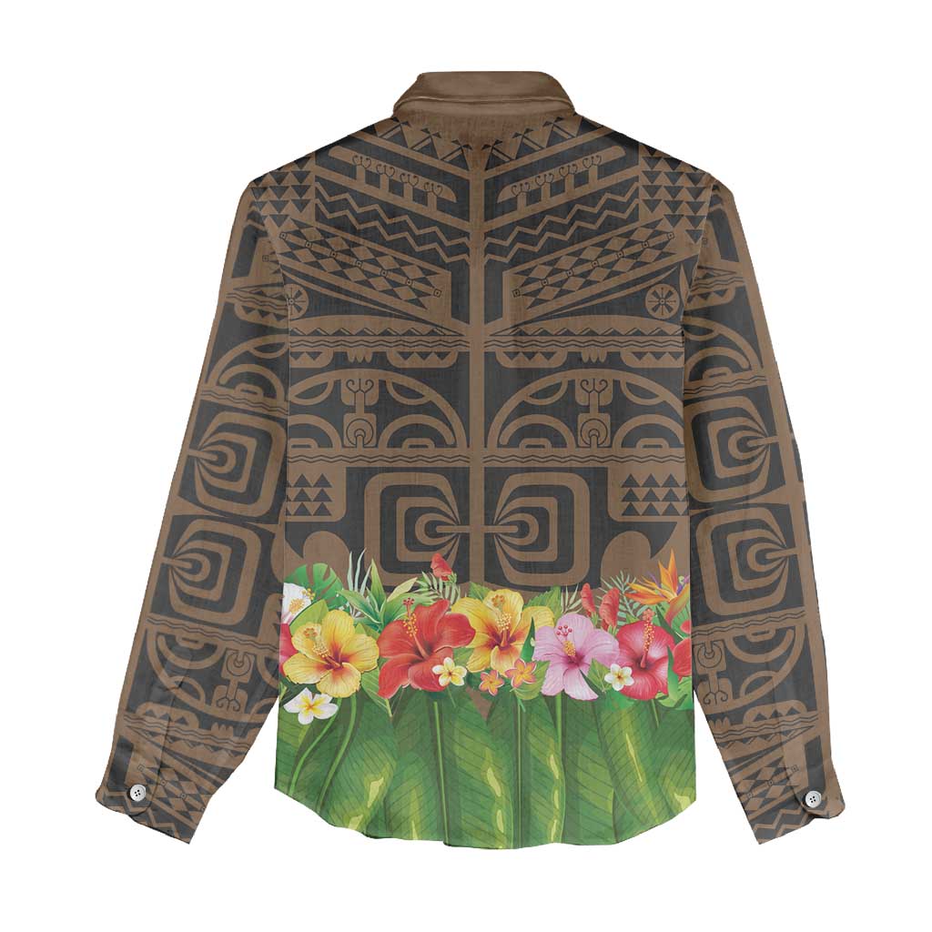 Hawaiian Hula Costume Women Casual Shirt Tribal Tattoo and Tropical Plants Skirt - Polynesian Pride