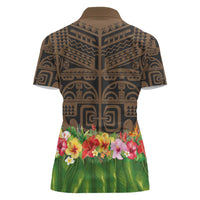 Hawaiian Hula Costume Women Polo Shirt Tribal Tattoo and Tropical Plants Skirt - Polynesian Pride