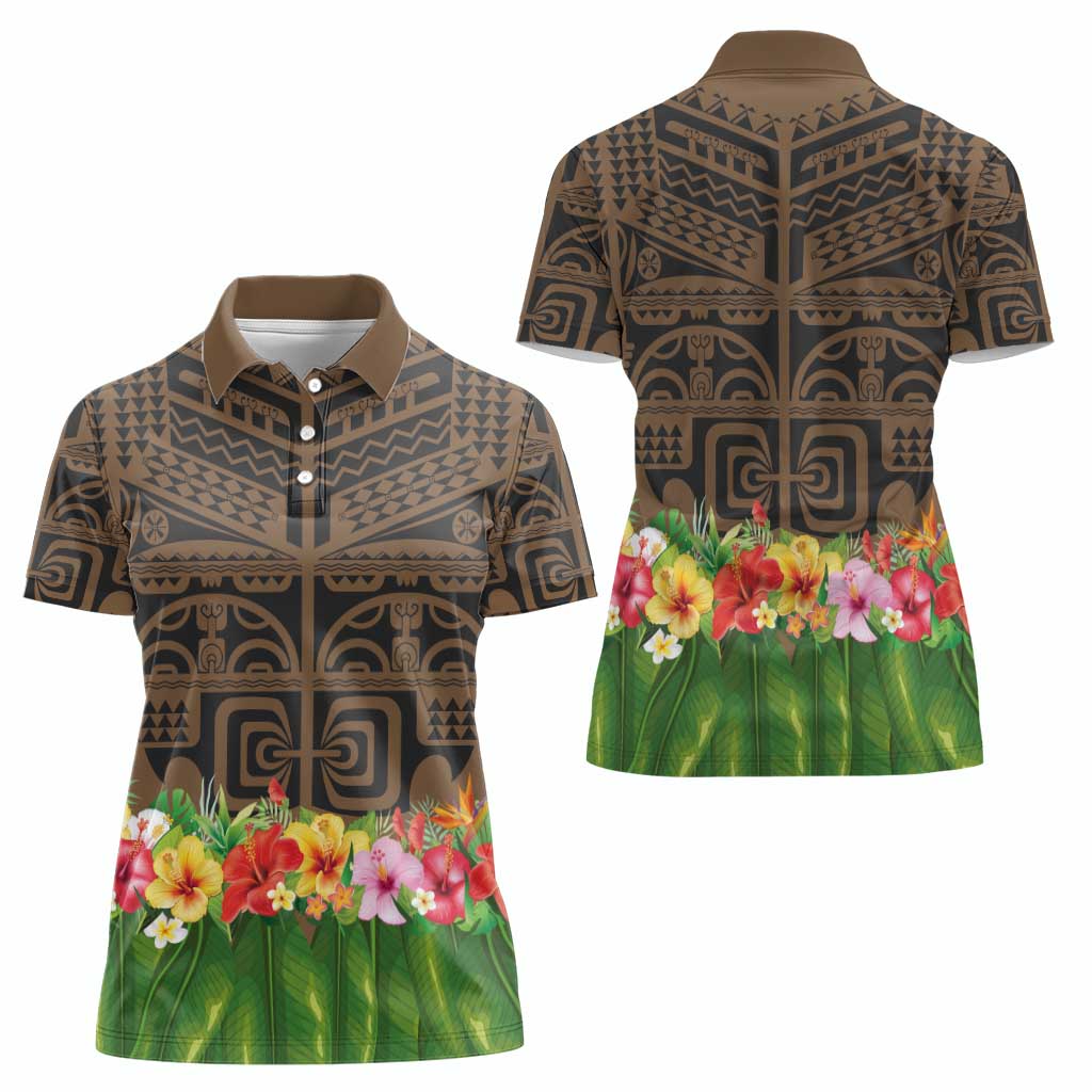 Hawaiian Hula Costume Women Polo Shirt Tribal Tattoo and Tropical Plants Skirt - Polynesian Pride