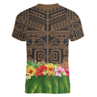 Hawaiian Hula Costume Women V-Neck T-Shirt Tribal Tattoo and Tropical Plants Skirt - Polynesian Pride