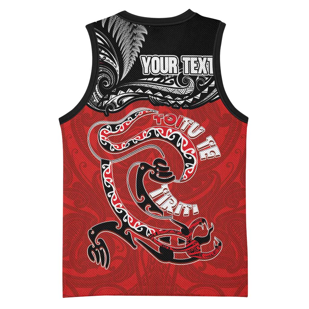 Personalised Aotearoa Toitu Te Tiriti Basketball Jersey Taniwha Tribal Motifs LT03 - Polynesian Pride