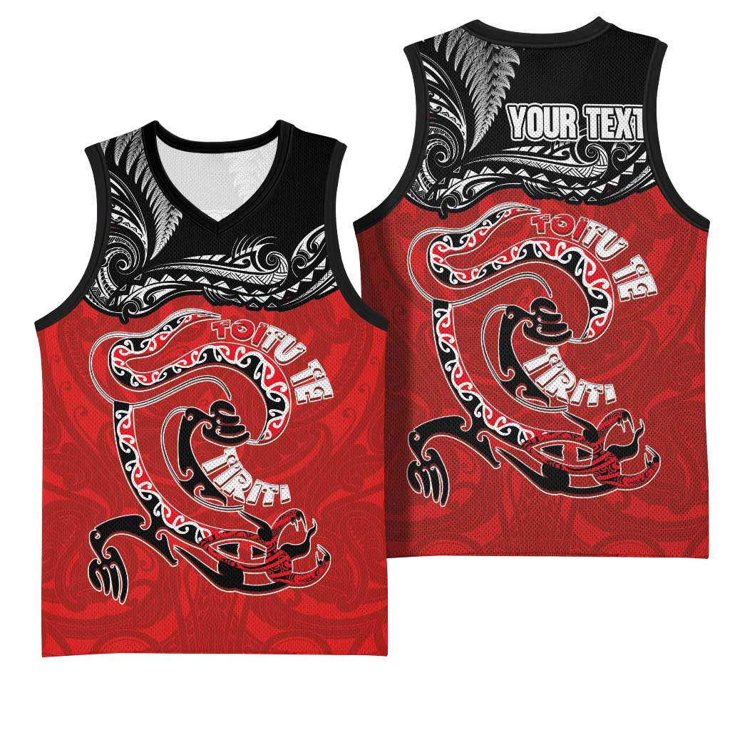 Personalised Aotearoa Toitu Te Tiriti Basketball Jersey Taniwha Tribal Motifs LT03 - Polynesian Pride
