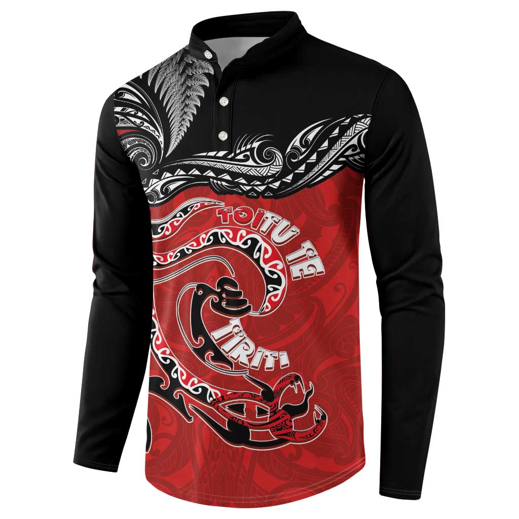 Personalised Aotearoa Toitu Te Tiriti Button Sweatshirt Taniwha Tribal Motifs