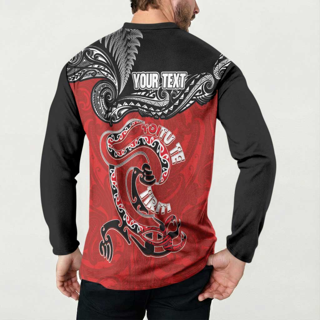 Personalised Aotearoa Toitu Te Tiriti Button Sweatshirt Taniwha Tribal Motifs